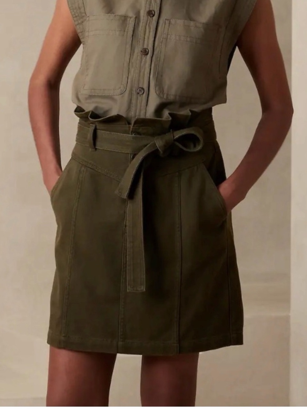 Banana Republic Green Denim Button Fly Paper Bag Mini Skirt Cotton SZ 16 NWT